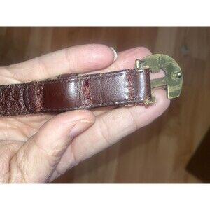 Etienne Aigner Women Vintage Belt  Leather Brass Logo Buckle A Size Small 32”